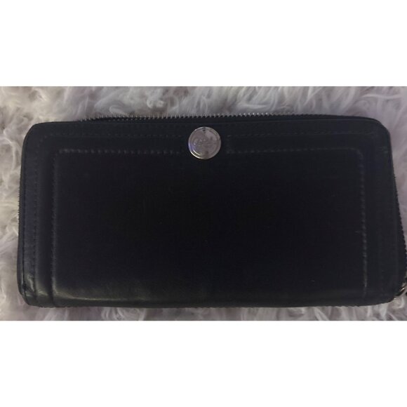 Vintage Coach Black Leather Zip Wallet Script Logo Snap Classic Chic Card Slots - Picture 3 of 16